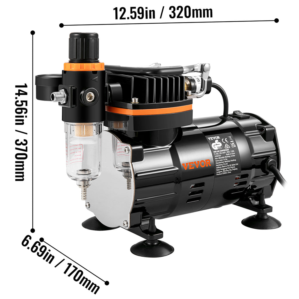 Compressor Airbrush Kit by VEVOR with Listed Dual-Action Gravity Feed Brushes, 0.2, 0.3 and 0.8mm Sizes and 120V 120W Power for Compatible Art and Model Painting