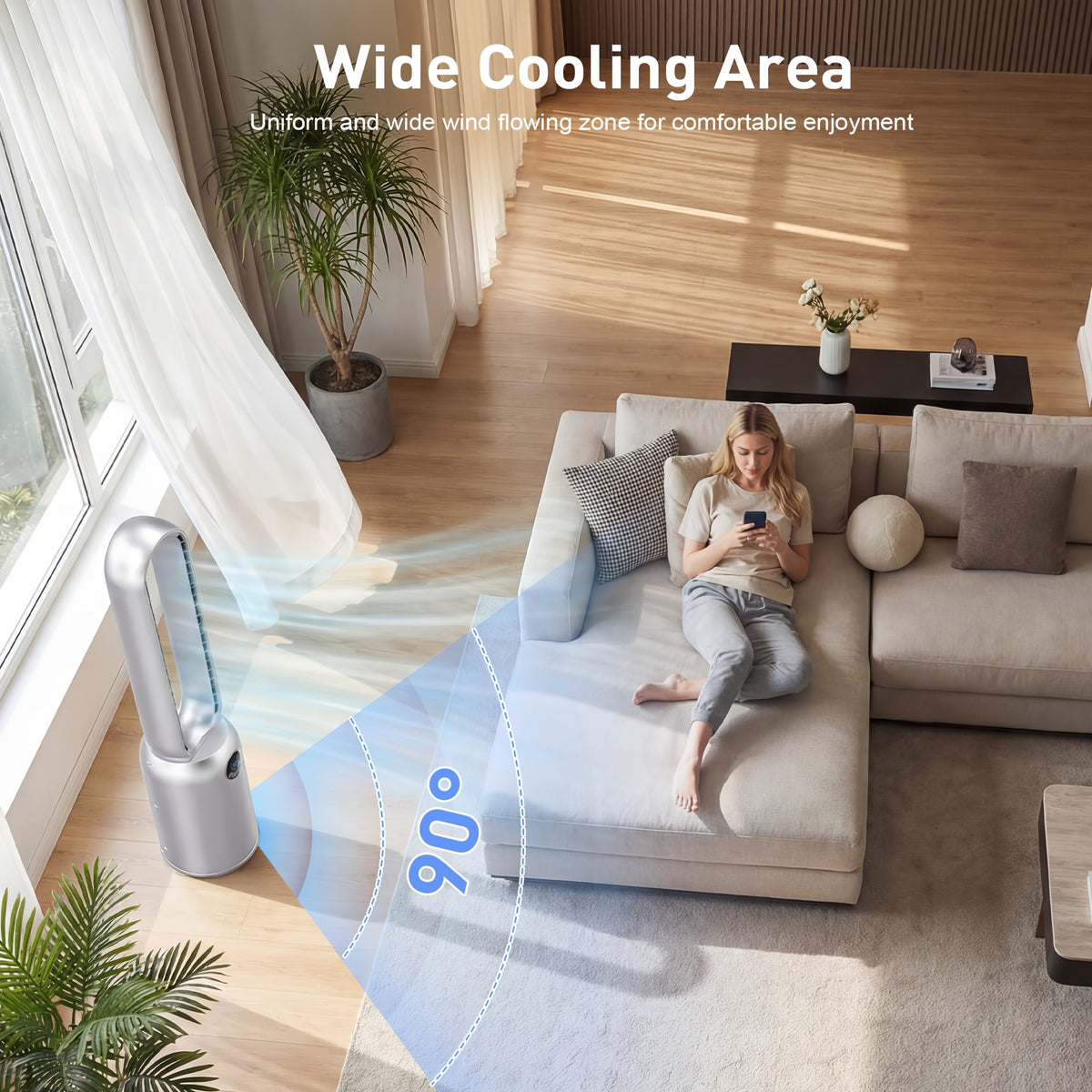 36-Inch Bladeless Tower Fan with Remote, 24 Speeds, 90-Degree Oscillation and 12-Hour Timer, Touch LED Display for Bedroom, Living Room and Office Airflow