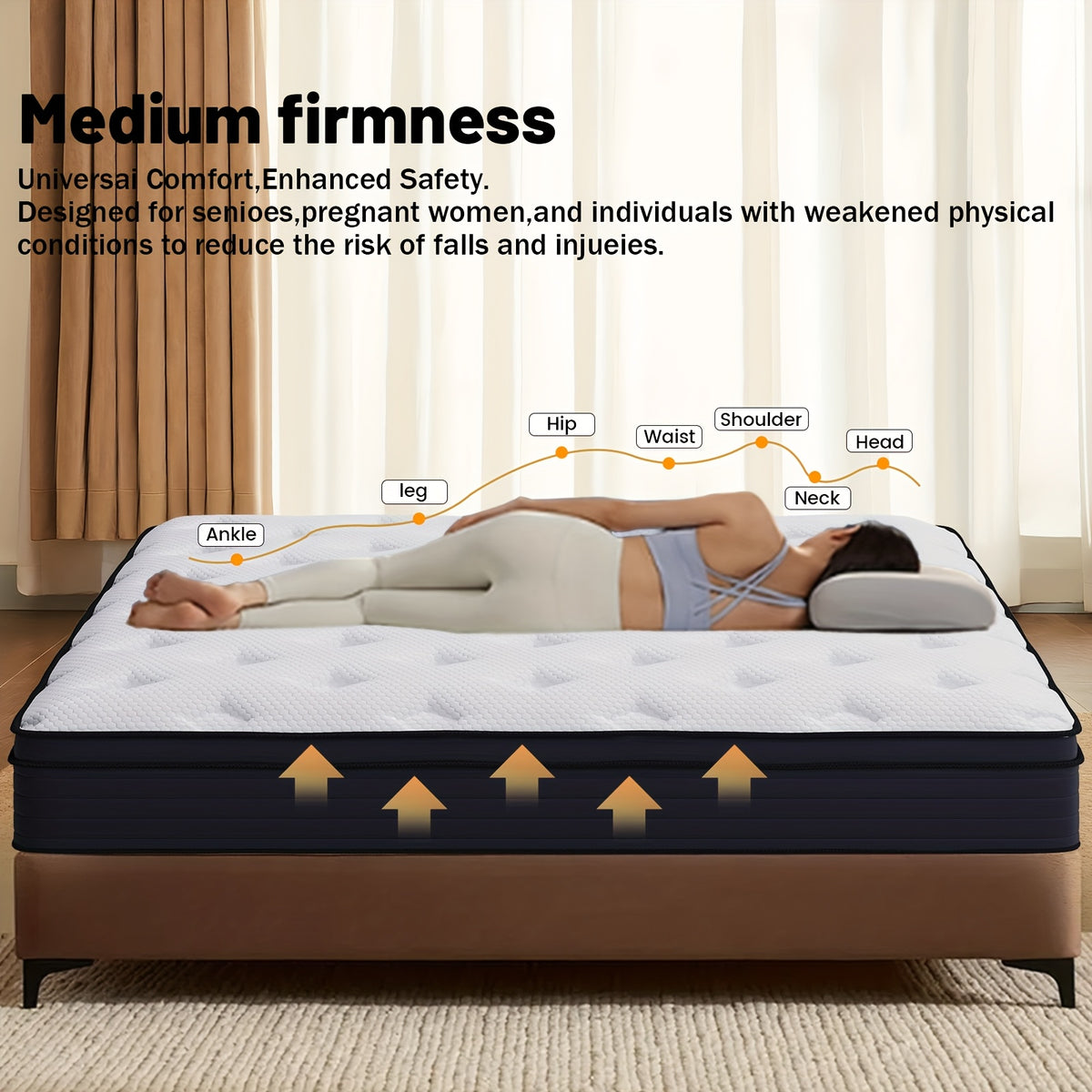 Spring and Foam Mattress with Listed Reinforced Edges and Firm Support, Twin to King Size Labels and 8, 10, 12 or 14-Inch Thickness Options for Home Bedrooms