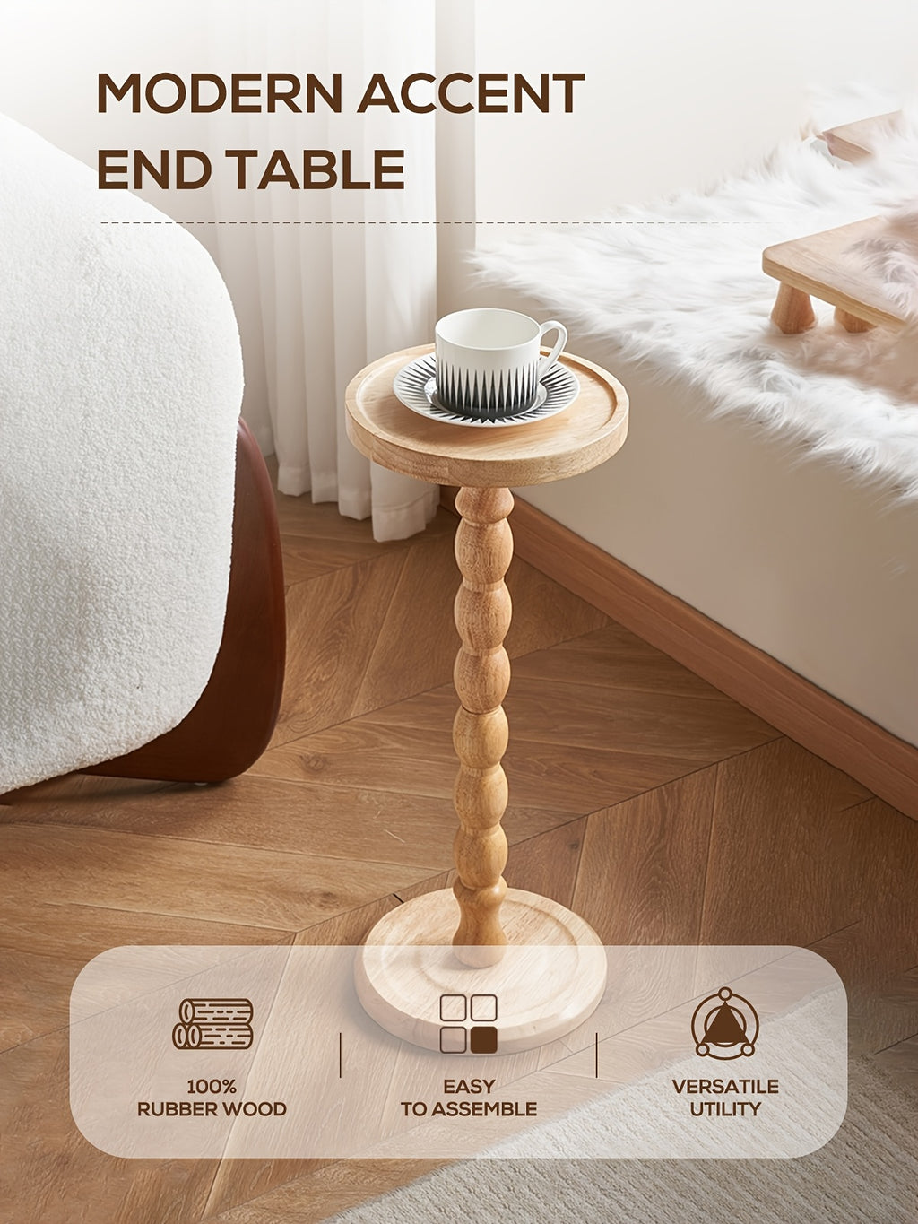 Pedestal Side Table with Heart, Clover, Gourd, Butterfly or Round Style Options, Wood, Walnut or Black Color Choices for Living Room and Bedroom Accents