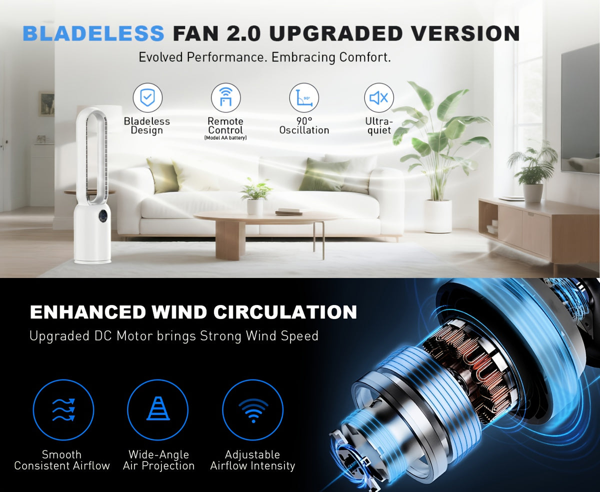36-Inch Bladeless Tower Fan with Remote, 24 Speeds, 90-Degree Oscillation and 12-Hour Timer, Touch LED Display for Bedroom, Living Room and Office Airflow