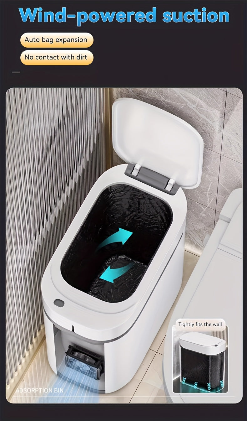 Motion Sensor Trash Can with Automatic Bag-Fitting Reference, White Plastic Bin in One, Two or Three-Piece Packs with Selected Garbage Bag Quantities