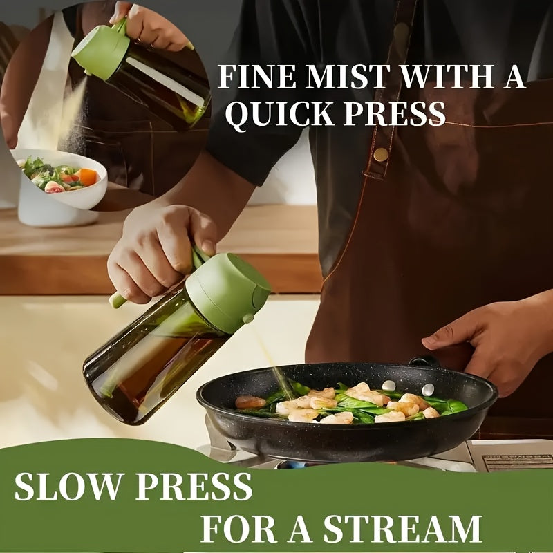 Glass Olive Oil Sprayer and Dispenser Set of 2, 2-in-1 Kitchen Bottles with Listed Automatic Flip Cap for Cooking and BBQ Prep, Random Olive Green or Clear Color