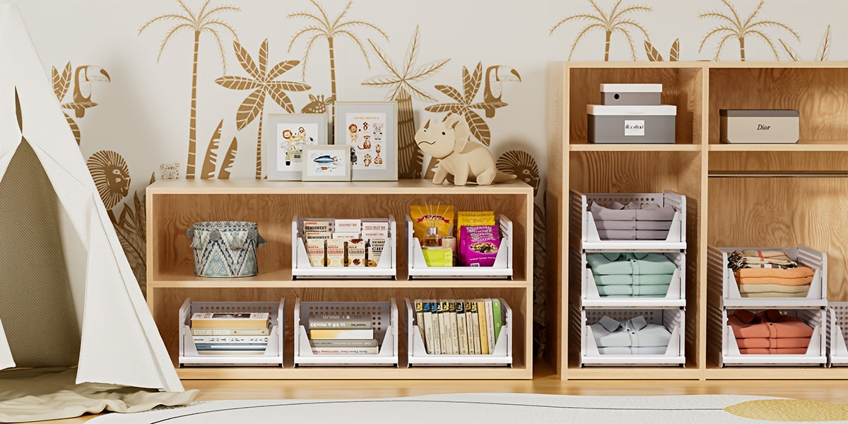 Stackable Closet Storage Baskets, 3-Piece Foldable Organizer Set with Listed 16.73 x 13.11 x 7.2 Inch Bins for Clothes, Files and Household Essentials
