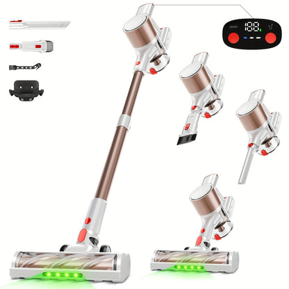 Green LED Vacuum Cleaner with Listed Anti-Tangle Brush, Removable Battery and Multiple Suction Levels, Eight Color Options for Home Floor and Pet Hair Cleanup