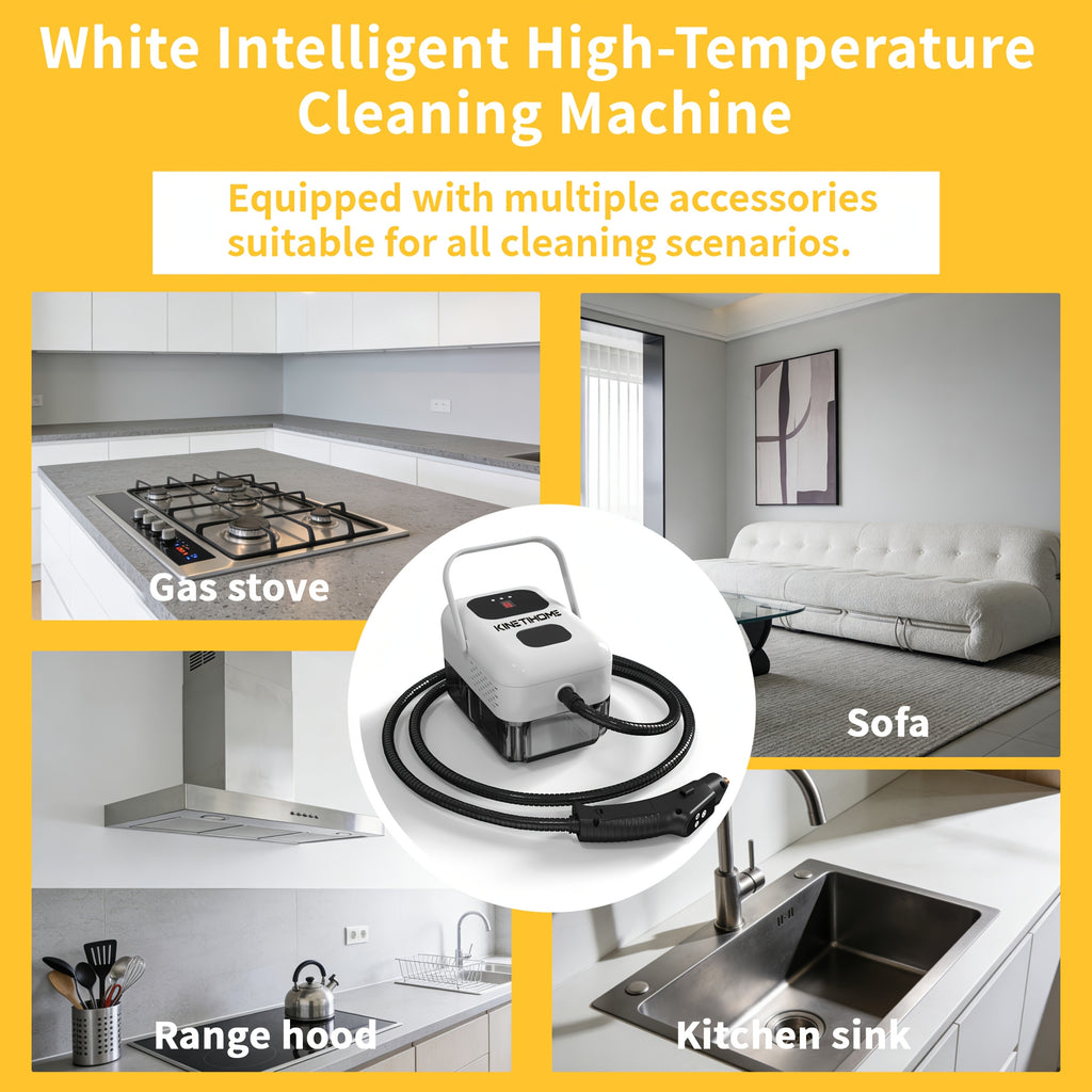 Handheld Steam Cleaner, High-Temperature Steam Cleaning Machine for Whole Home, Multi-Surface Steamer for Kitchen Grease, Bathroom Grout, Sofa, Car & Upholstery, KINETIHOME White