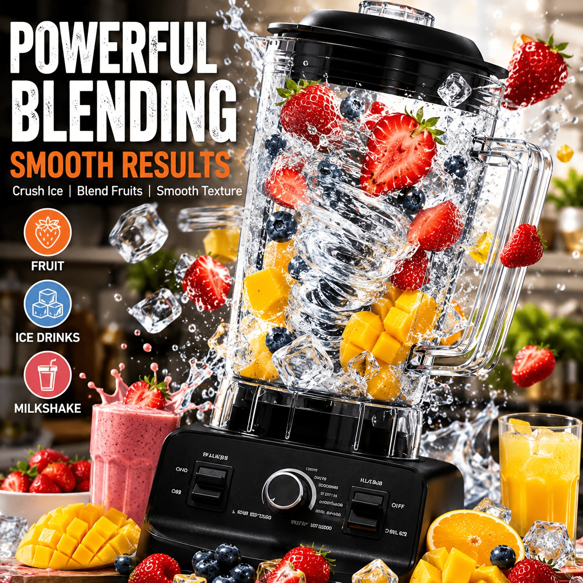 Large Capacity Smoothie Blender 84.54oz, Black Countertop Kitchen Mixer for Smoothies, Milkshakes, Protein Shakes and Compatible Frozen Fruit Drink Recipes
