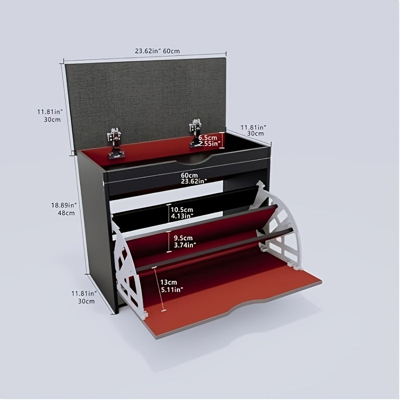 Cushioned Shoe Storage Cabinet with Three Listed Layers and Soft Padded Top, Brown or Gray Options for Entryway, Bedroom and Hallway Footwear Organization