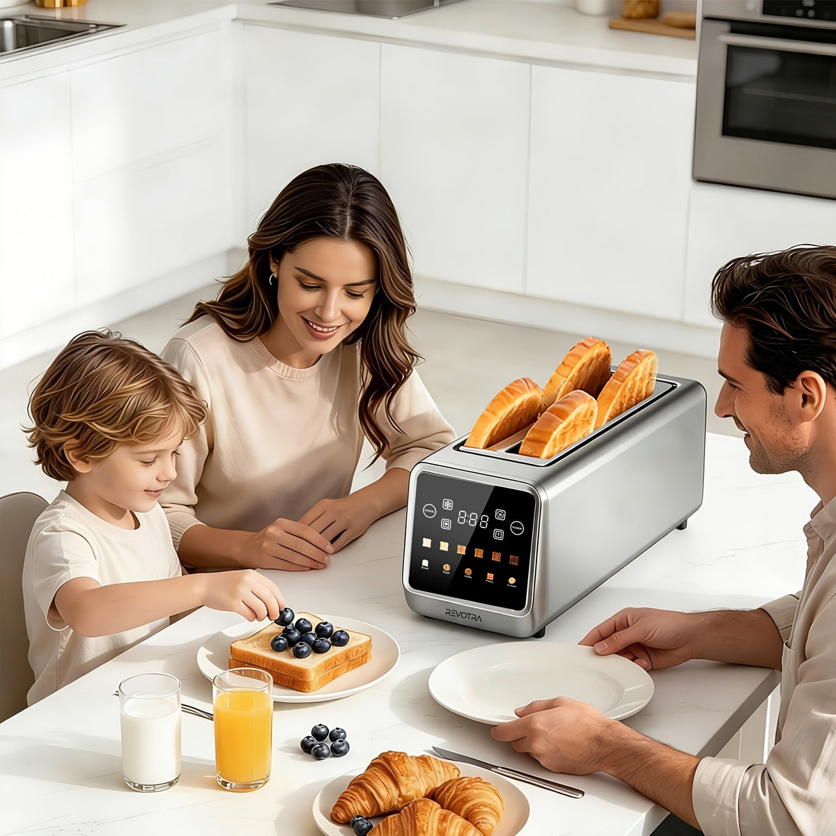 Touchscreen Four-Slice Long Slot Toaster with Listed 1.5-Inch Wide Slots, Six Shade Settings, Countdown Display, Memory and Dual Independent Controls, Stainless Steel