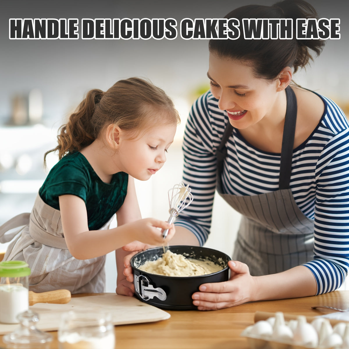 Springform Cake Pan Set with 4, 7 and 9 Inch Sizes, Black Nonstick Carbon Steel Round Cheesecake Pans with Removable Bottoms and Locking Latches for Home Baking