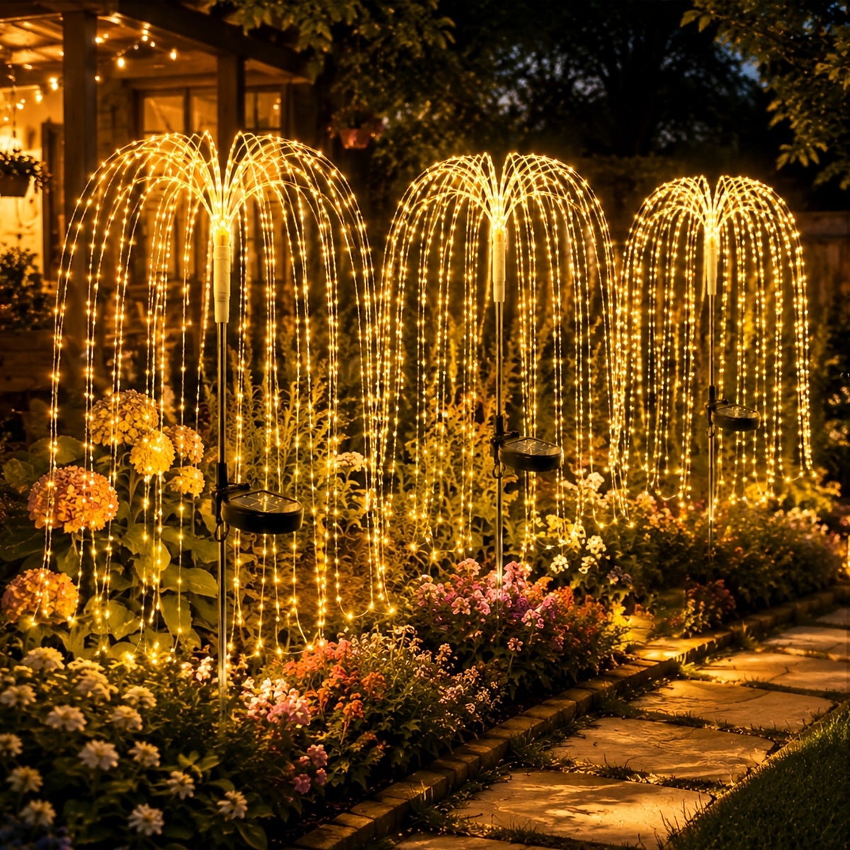 Solar Willow Branch Lights, 2-Piece LED Garden Decor with 100 LEDs and 8 Twinkling Modes for Patios, Courtyards, Pathways, Weddings and Holiday Displays