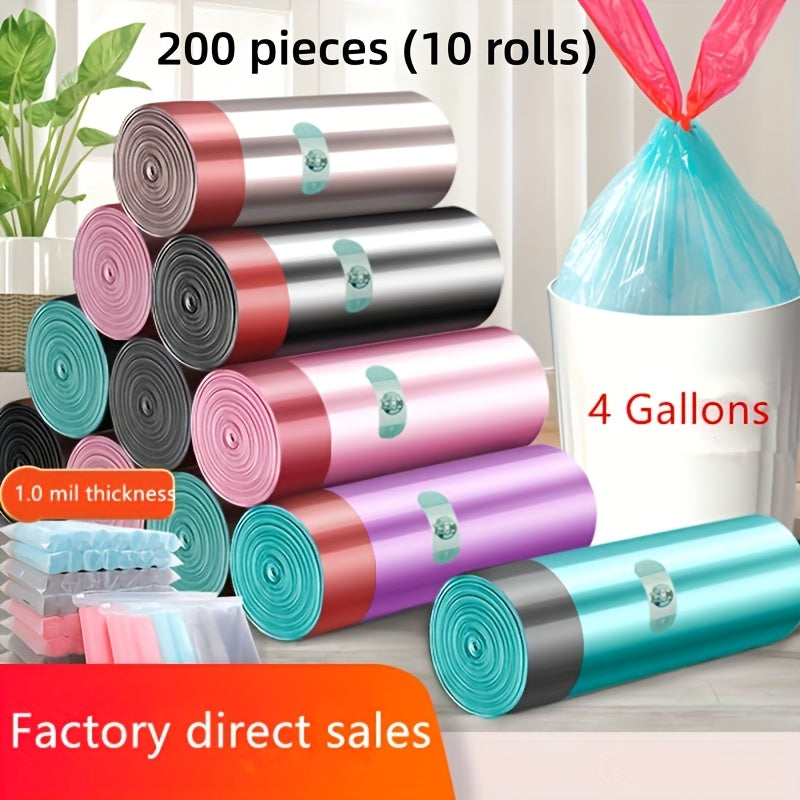 Drawstring Trash Bag Rolls with Listed 4-Gallon Capacity, 40, 100 or 200 Bags in Two, Five or Ten Rolls for Kitchen, Bedroom and Household Wastebaskets