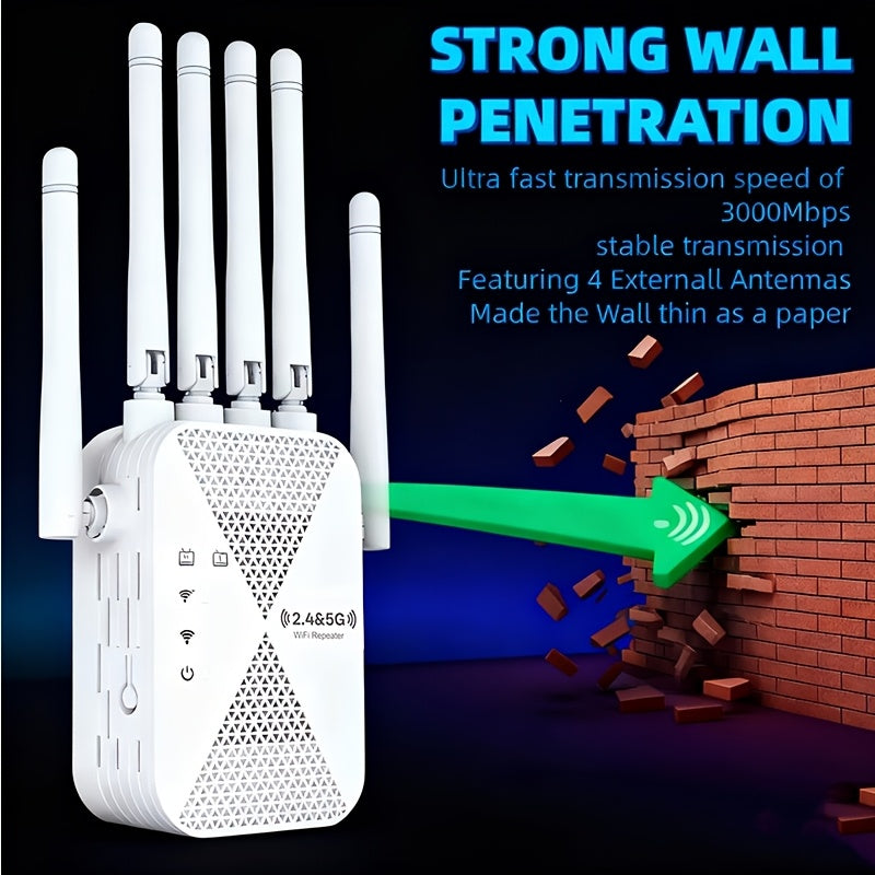 WiFi 6 Range Extender with 6 Antennas, Compact Wireless Signal Booster and Repeater for Home Office and Coffee Shop Network Coverage