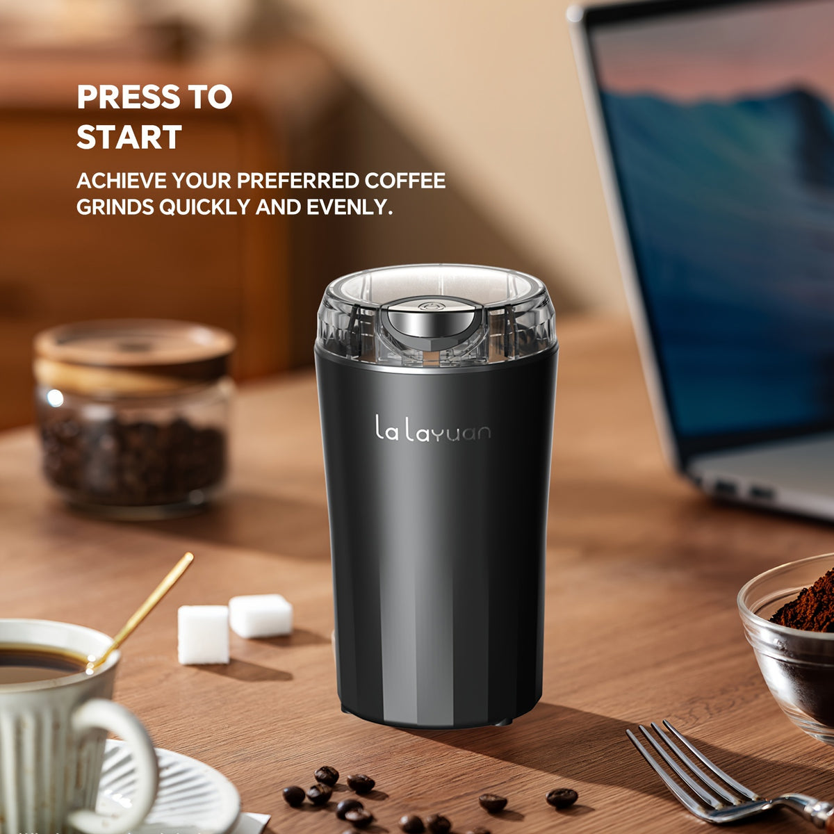 Coffee Bean Grinder with 200W Motor and Stainless Steel Chamber, One-Touch Electric Blade Mill for Home Coffee and Spice Prep, 2.7oz Capacity