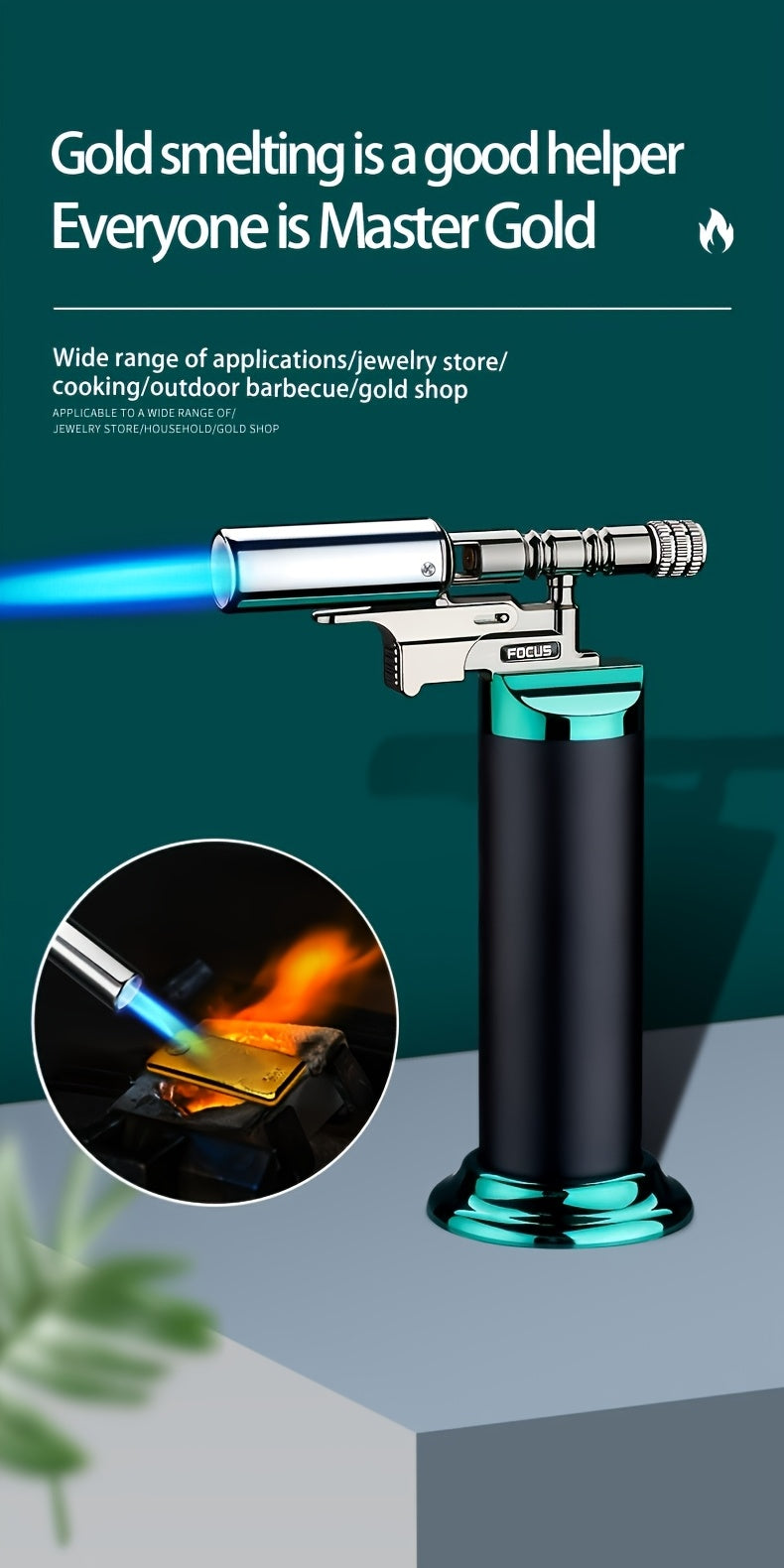 Refillable Torch Lighter, Gas Not Included, Adjustable Flame Reference in Black or Bohemian Options for Adult Barbecue, Camping and Kitchen Equipment