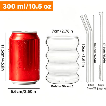 Borosilicate Glass Cup Set with Straws, 2-Piece Caterpillar-Style Single-Wall Drinkware for Iced Coffee, Juice, Milk and Tea Serving at Home or Brunch
