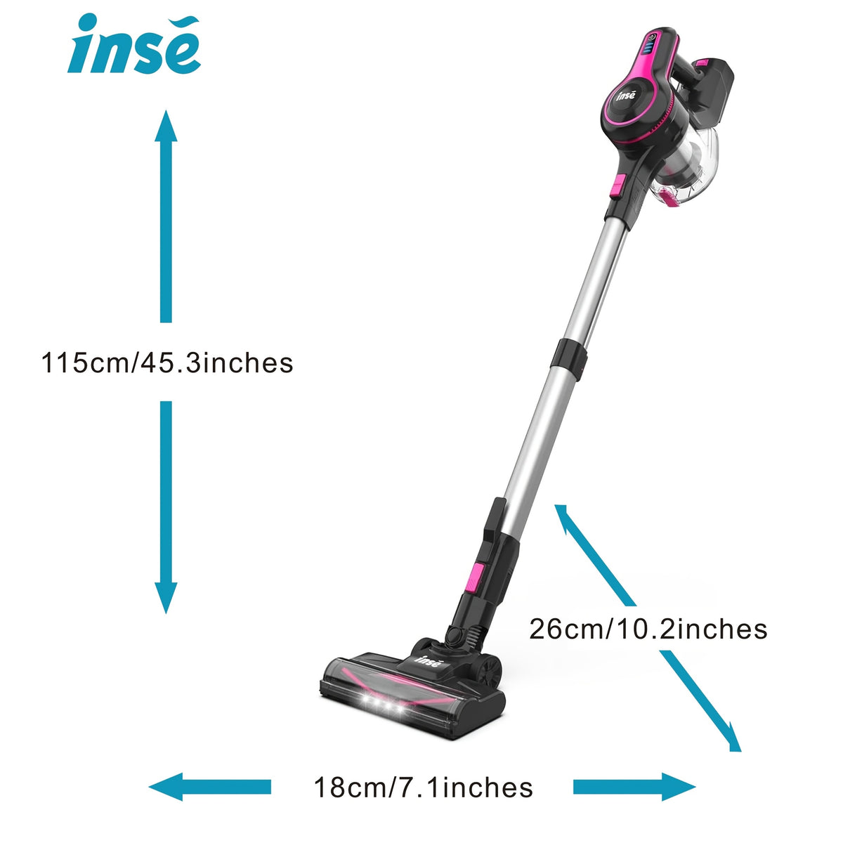 INSE Cordless Vacuum Cleaner, 6-in-1 Rechargeable Home Vacuum with Detachable Battery, LED Brush and 50.5oz Dust Cup for Hardwood, Carpet and Pet Hair
