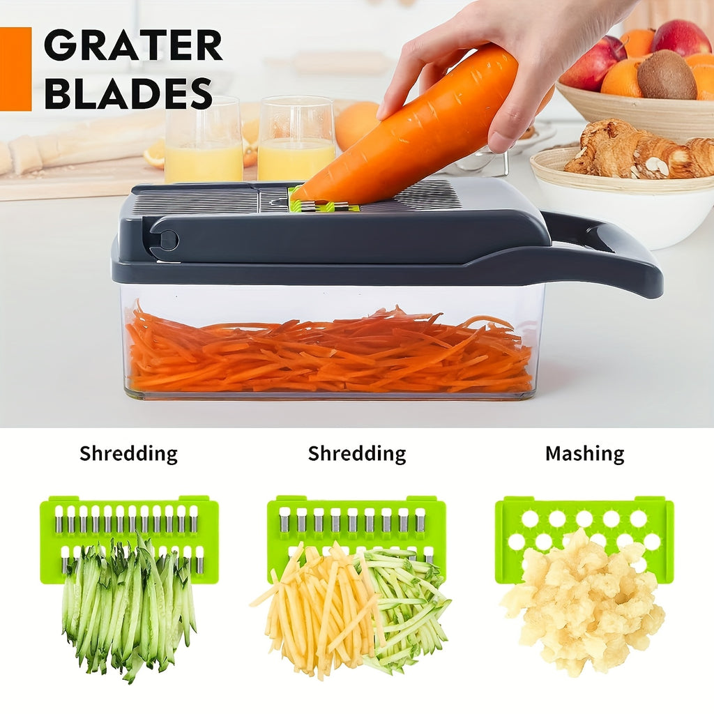 14-in-1 Vegetable Chopper with Container, Multifunctional Onion Dicer and Fruit Cutter for Everyday Kitchen Ingredient Preparation and Home Cooking