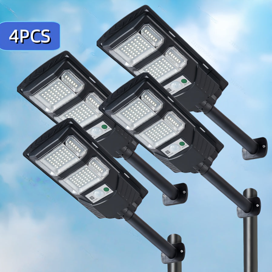 Solar Street Flood Lights, Two- or Four-Pack Outdoor LED Options with Selected 92LED Labels, Listed 6500K Light, Motion Sensor and Remote Control