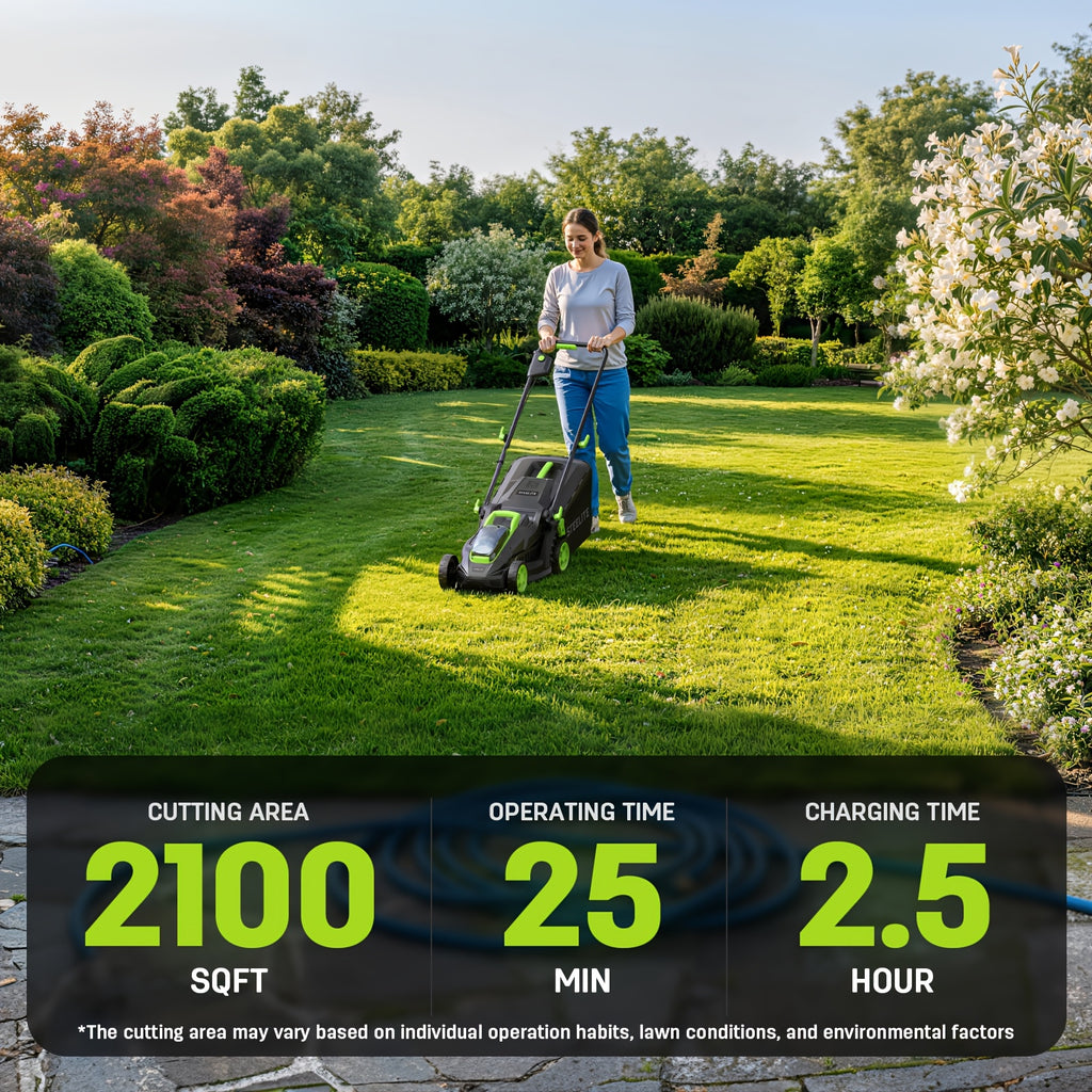 Cordless Lawn Mower by Deli Steelite, 13-Inch 21V Electric Mower with Brushless Motor, One or Two Batteries and Charger for Home Yard Care