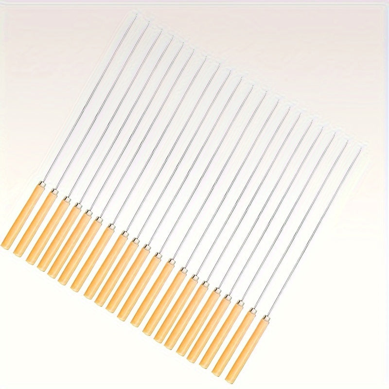 10pcs Stainless Steel Skewers, Multi-Functional Metal BBQ Skewers with Wooden Handles, Stainless Steel Grilling Skewer Sticks for Outdoor Cooking and Barbecue Supplies