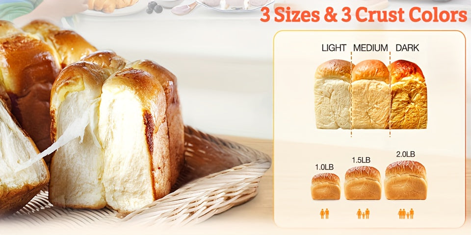Bread Machine 2LB 12-in-1 with Gluten-Free Setting, Nonstick Pan, 2 Loaf Sizes, 13-Hour Delay and 1-Hour Keep Warm for Home Baking in White