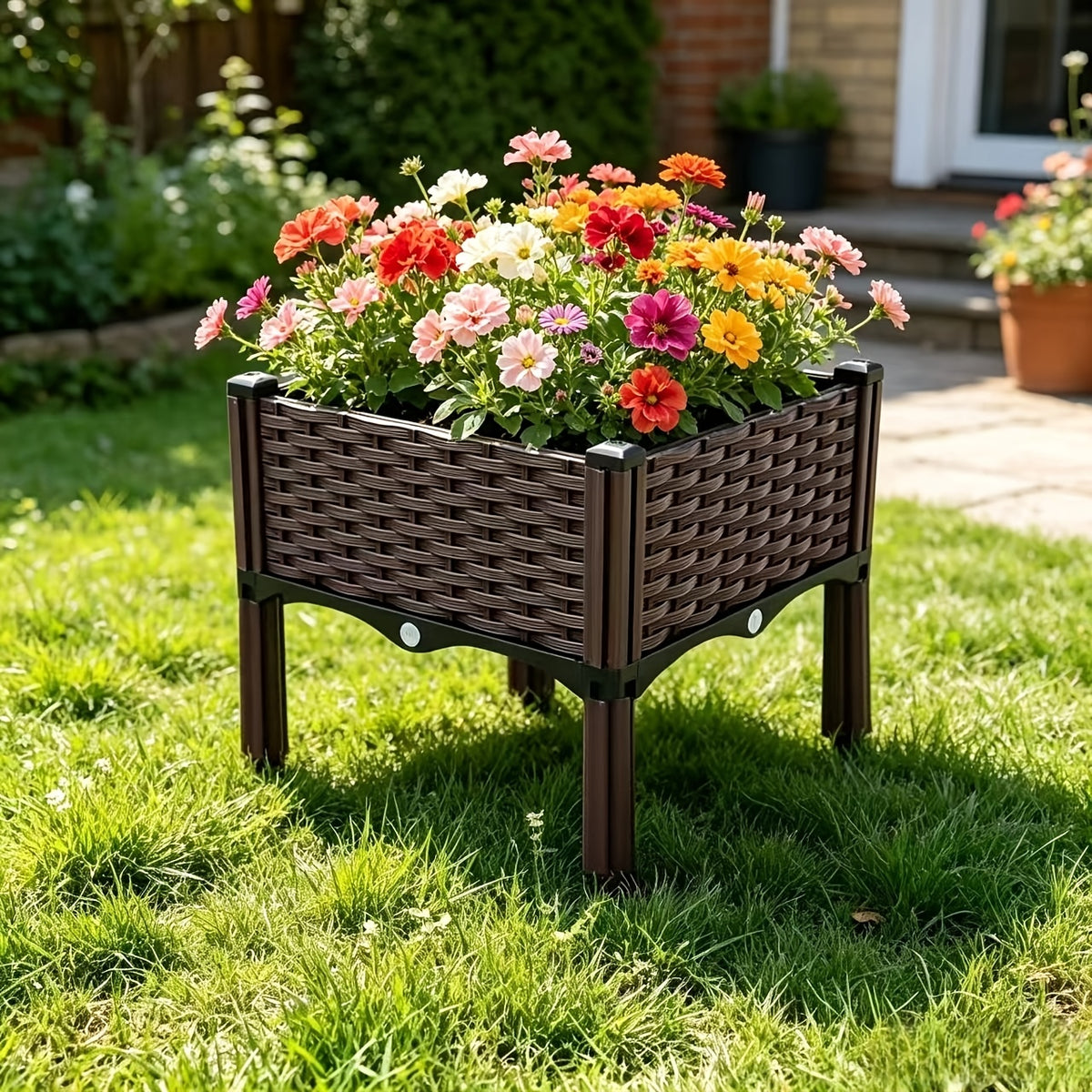 Raised Garden Bed with Legs by SKYNEST, Brown Plastic Planter with Listed Drainage System and One- to Four-Box Options for Outdoor Herbs and Vegetables