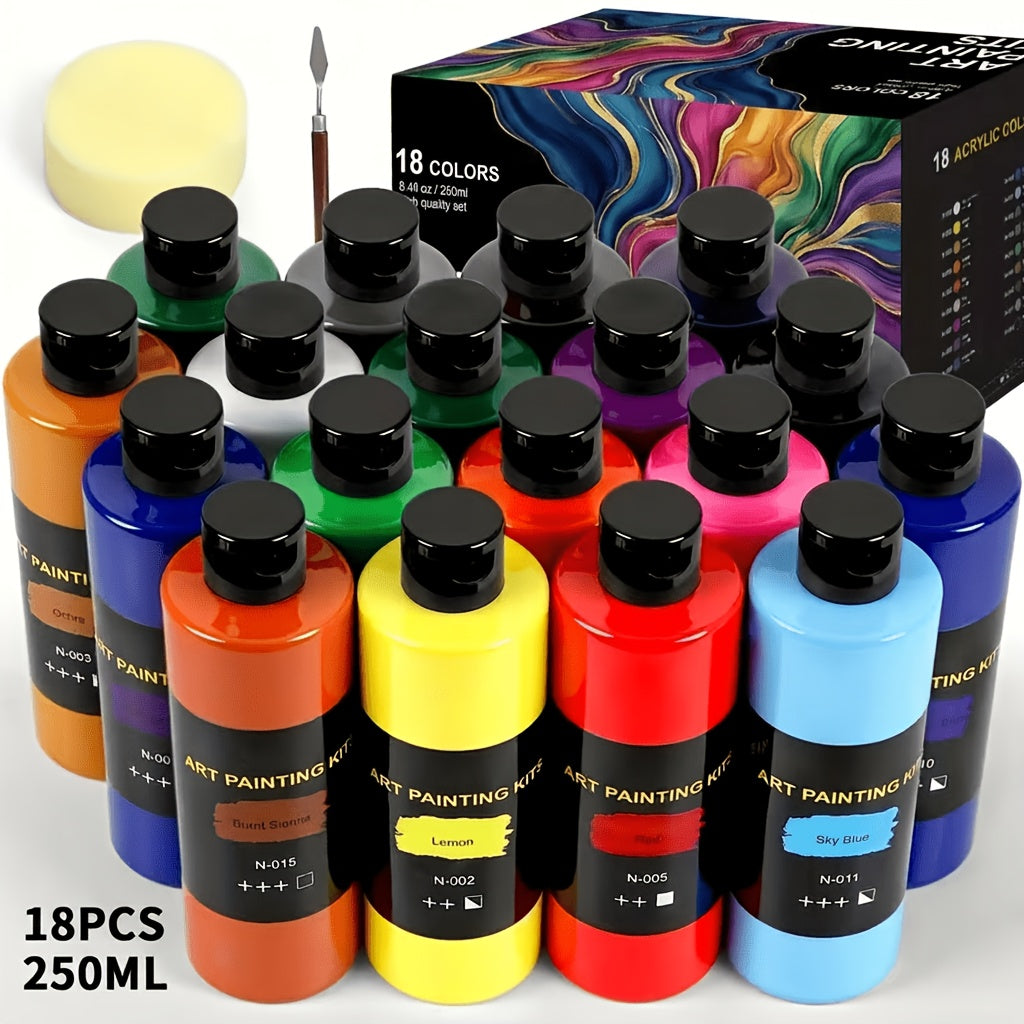 Large-Bottle Acrylic Paint Set with 18 Colors, Listed 8.45oz per Bottle, AP18 Painting Supplies for Beginner and Experienced Artists on Canvas