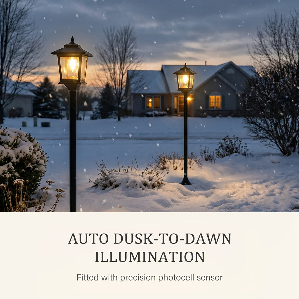Solar Lamp Post Lights Two-Piece Set with Listed 63-Inch Aluminum Design and Warm White Light for Decorative Garden Paths, Front Yards and Seasonal Outdoor Displays