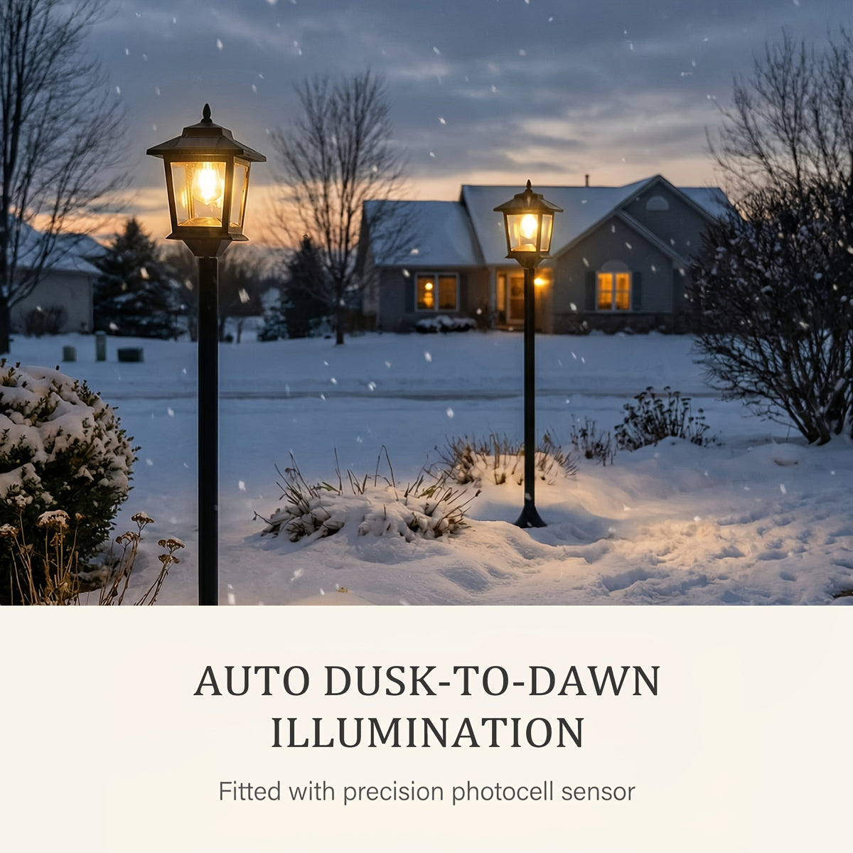 Solar Lamp Post Lights Two-Piece Set with Listed 63-Inch Aluminum Design and Warm White Light for Decorative Garden Paths, Front Yards and Seasonal Outdoor Displays