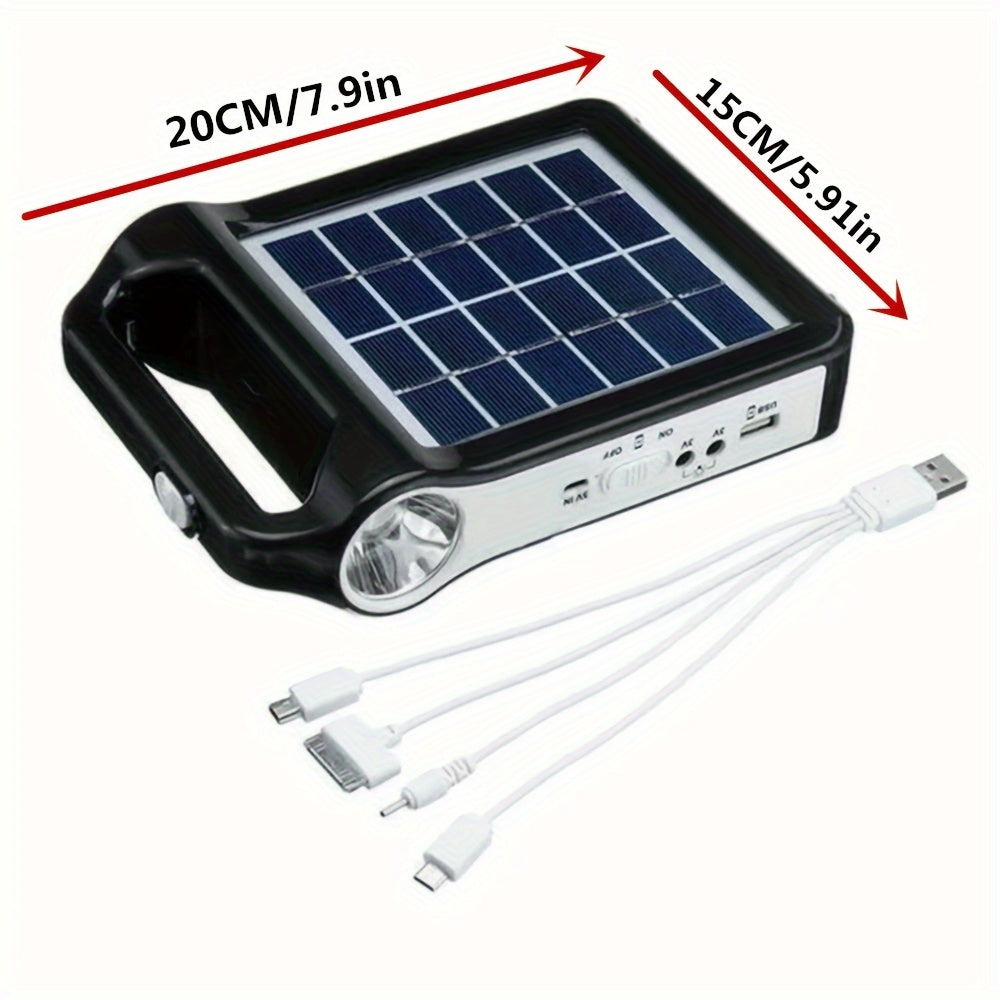 Solar Lighting and Power Storage Kit in Black with Listed Rechargeable Lithium Battery and USB Functions, Portable System for Compatible Small-Device Setups
