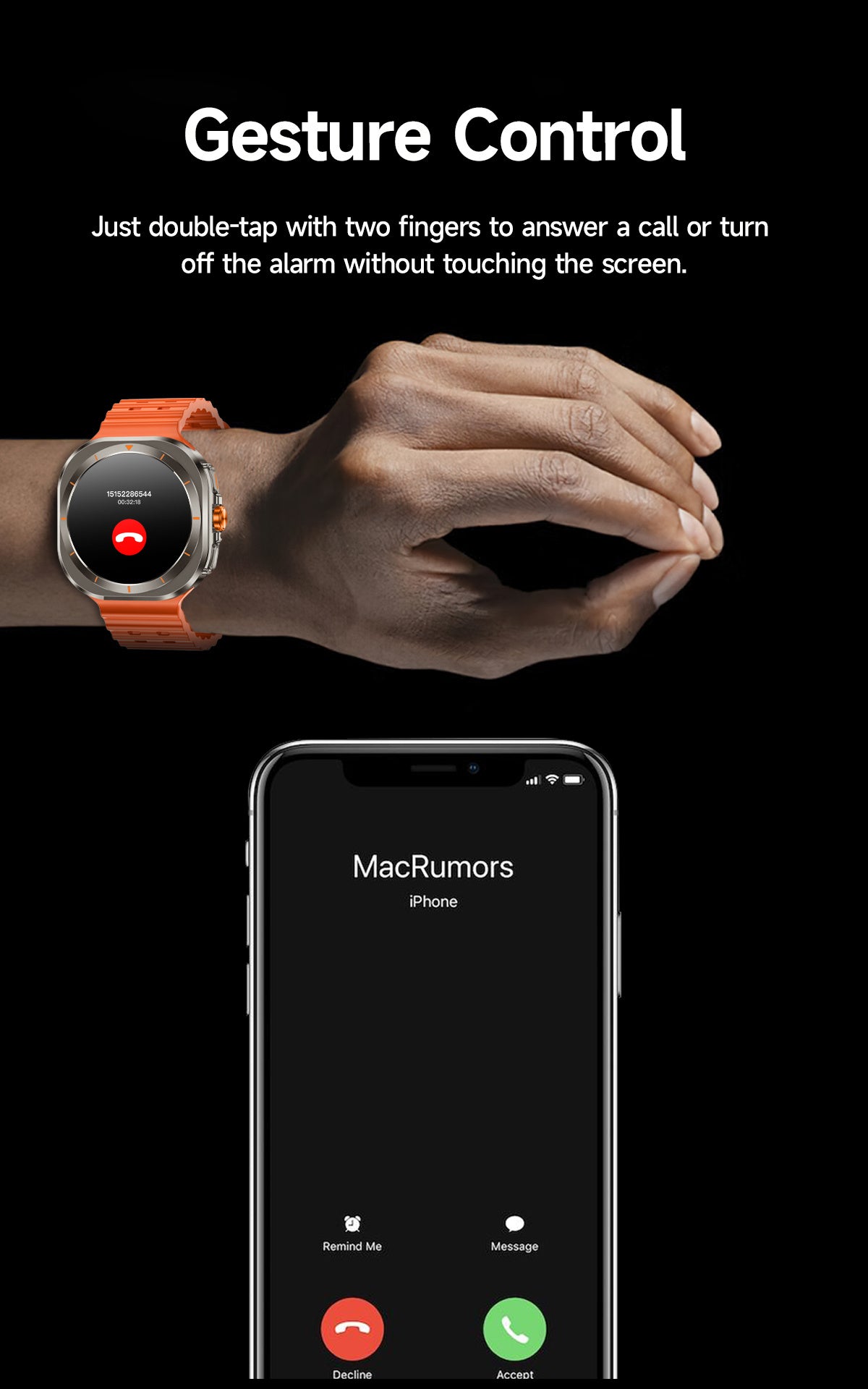 Wireless Calling Smartwatch with Customizable Watch Faces, Listed 100 Modes and Voice Assistant, Orange, Black, White or Blue Watch for Everyday Activity Tracking