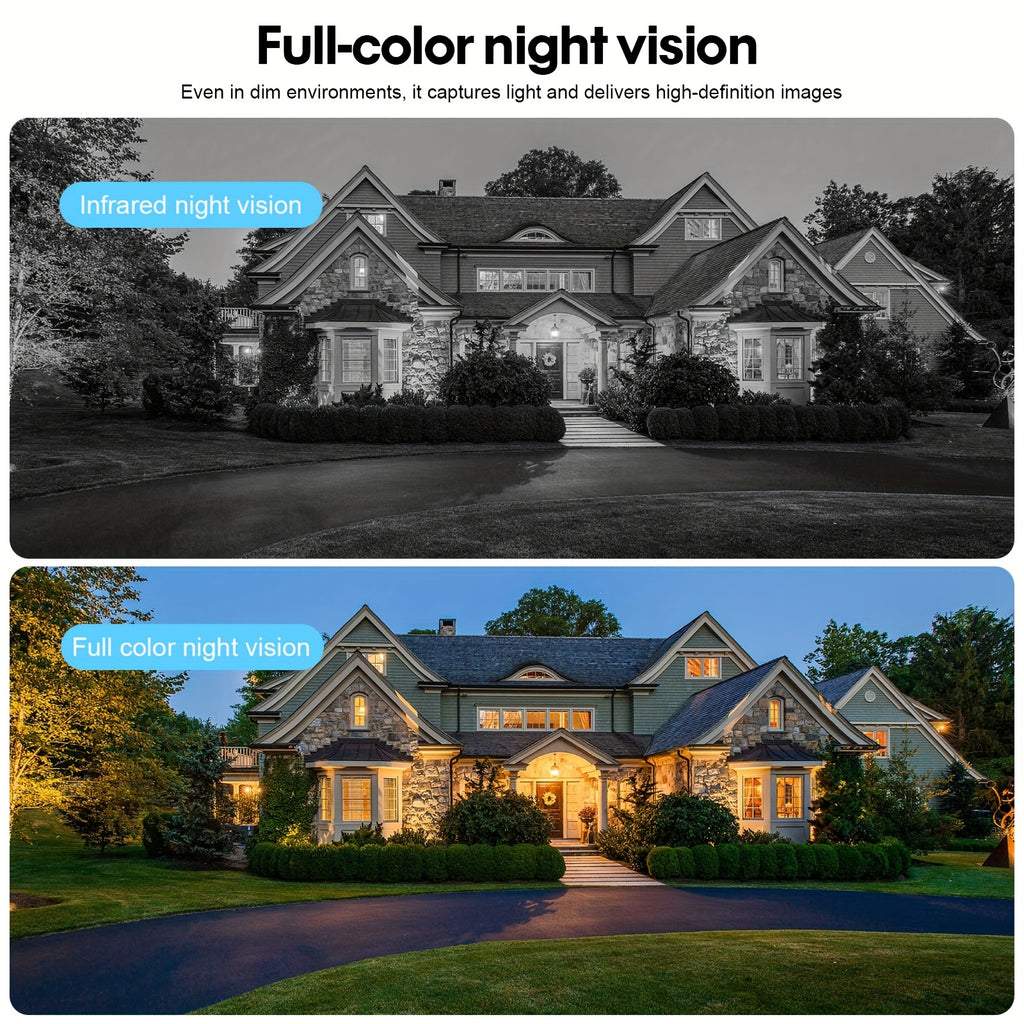 Dual Lens Solar Security Camera with 8000mAh Battery, Fixed Wide-Angle and PTZ Views, WiFi Motion Alerts, Two-Way Audio and Night Vision in White