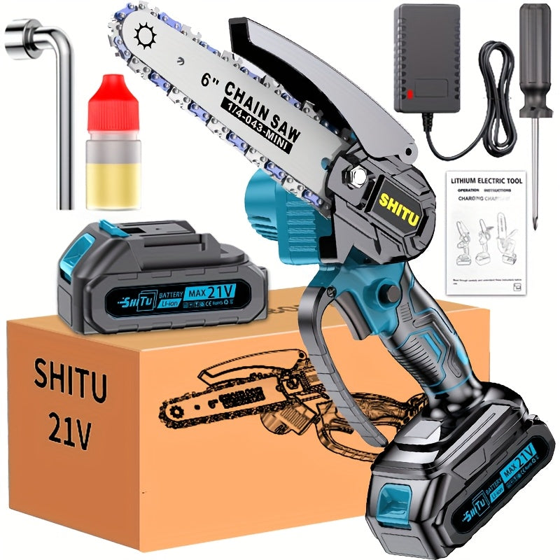 Battery Powered Mini Pruning Chainsaw with Listed Safety Lock, Portable Wood Cutting Tool with One or Two Battery Package Options for Outdoor Garden Maintenance
