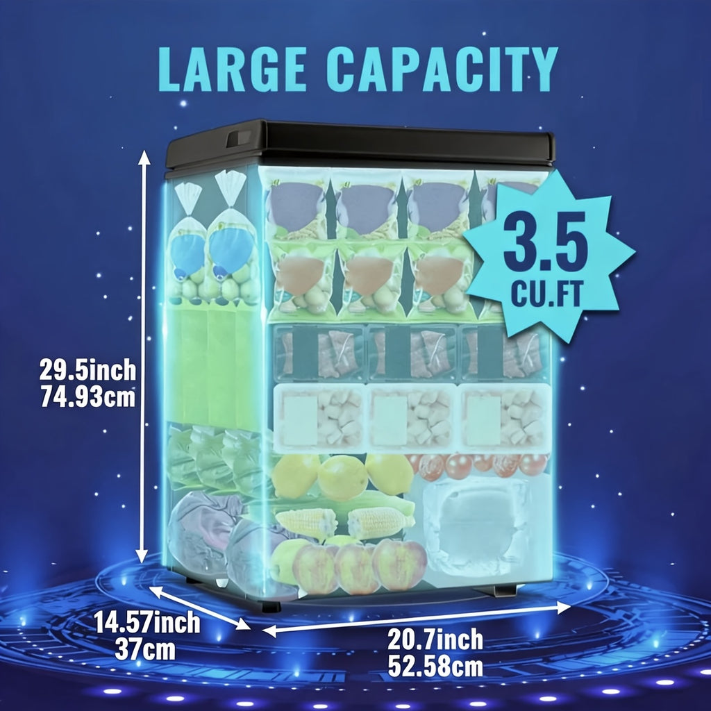 Small Chest Freezer 3.5 Cu. Ft., WANAI Black Deep Freezer with 7 Adjustable Settings and Removable Basket for Apartment Kitchens