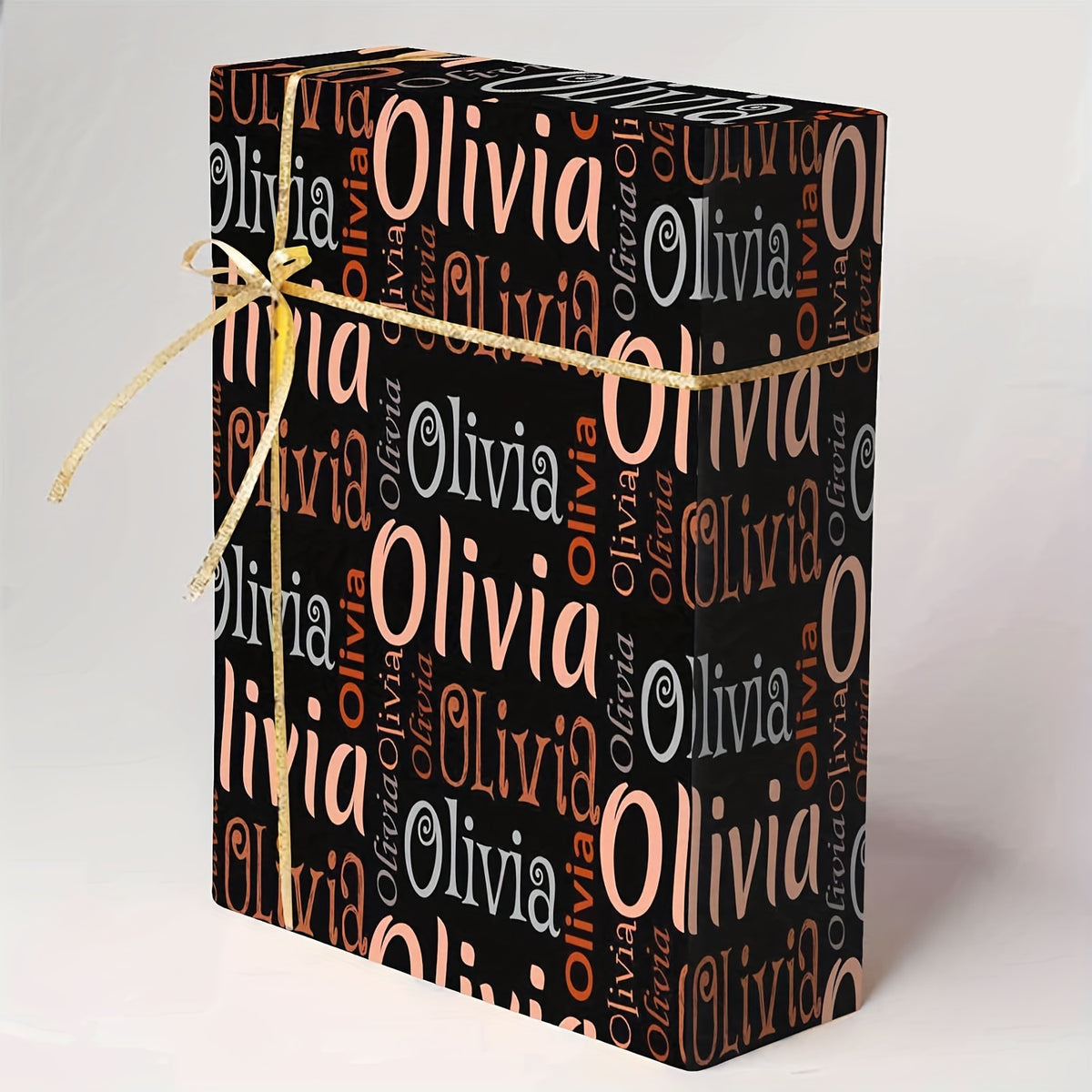 Personalized Name Gift Wrapping Paper with Color-Block Art Font Design, Approximately 58 x 22.8 Inches per Roll, Five Color Labels and One- or Five-Roll Options