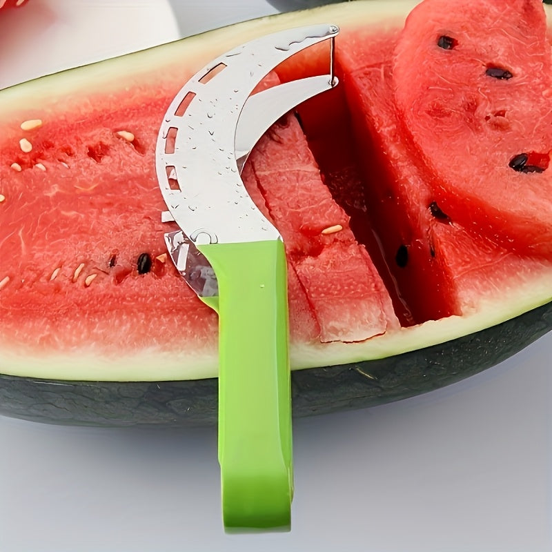 Watermelon Slicer Set for Fresh Fruit Preparation and Serving, Red and Green Tools with Listed Stainless Steel Material or Three-Piece Option with Watermelon Spoon