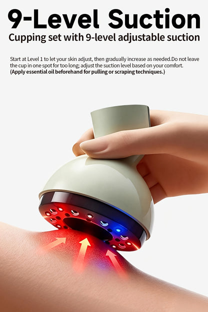 Electric Cupping Massager in Green with Listed USB Rechargeable Design, Nine Adjustment Levels and Eight Steel Balls for Instruction-Guided Home Personal Care