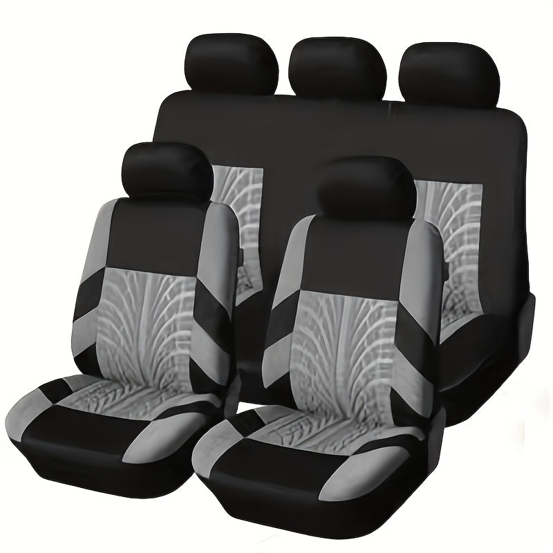 Tire-Track Car Seat Covers for Five Seats, Full-Enclosure Breathable Fabric Style with Two Front and Three Rear Seat Coverage in Multiple Color Options