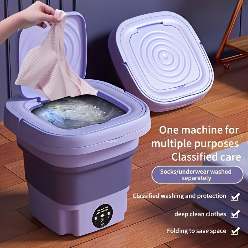 Foldable Portable Washing Machine, 2.64L Mini Laundry Washer for Socks, Underwear and Suitable Delicates, Compact Storage for Apartment, Dorm and RV