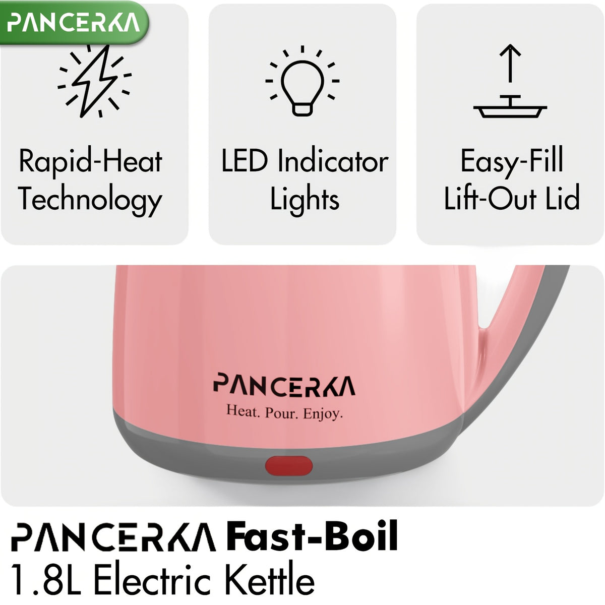 Pink or White Electric Tea Kettle by PANCERKA with Listed 1.8-Liter Capacity, Stainless Steel Material and Automatic Shutoff for Countertop Hot-Water Preparation