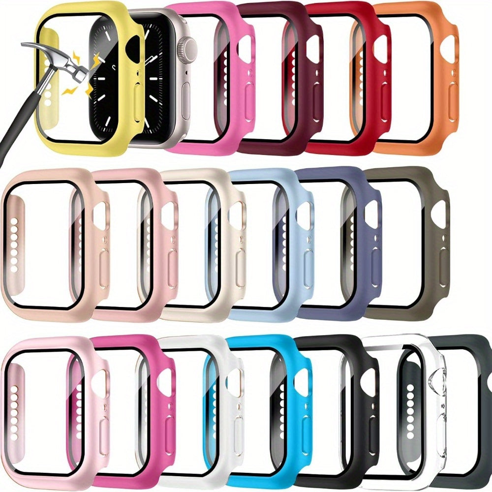 Watch Case with Screen Protector for Selected Apple Watch Models, Listed 18-Pack PC Bumper Covers with Built-In Tempered Glass for Series 4-10 and SE Size Options