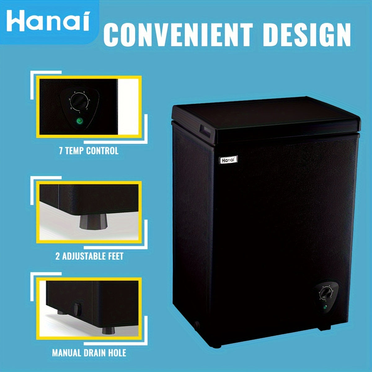 Compact Chest Freezer by WANAI with Seven Temperature Settings, Removable Basket and Top-Opening Hinged Door, WA-Black or WA-White Options for Home Storage