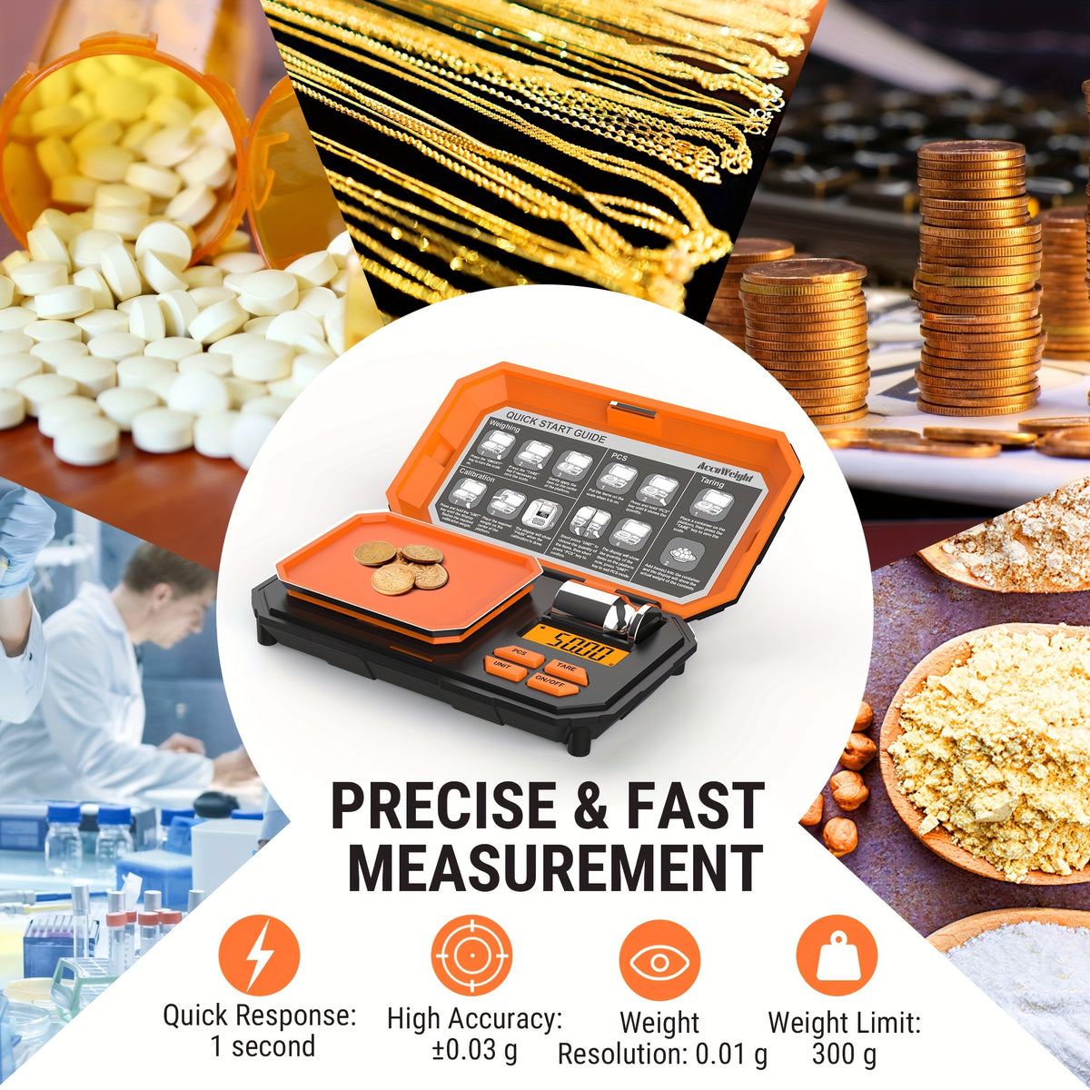 Digital Pocket Scale Accuweight IC257BB with 6 Units, Backlit LCD, Tare and Counting Functions, 50g Calibration Weight for Coffee, Jewelry and Small Items