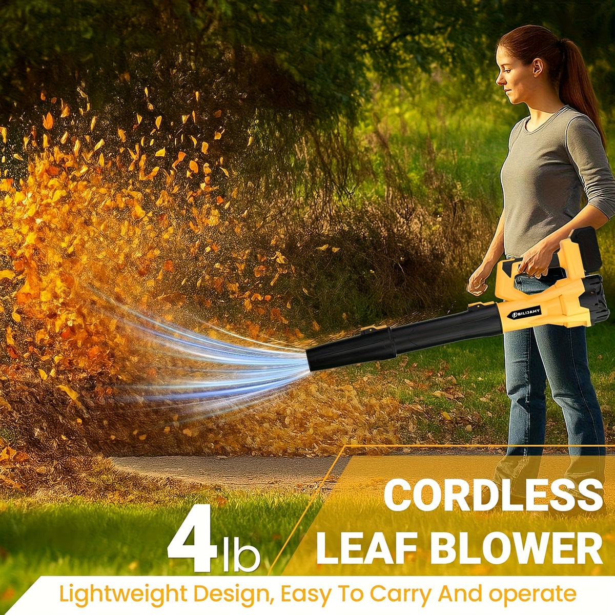 Three-Tube Cordless Leaf Blower Kit with Listed Six Speeds, 580CFM and 160MPH Claims, Yellow One- or Two-Battery and Red Two-Battery Options for Yard Cleanup