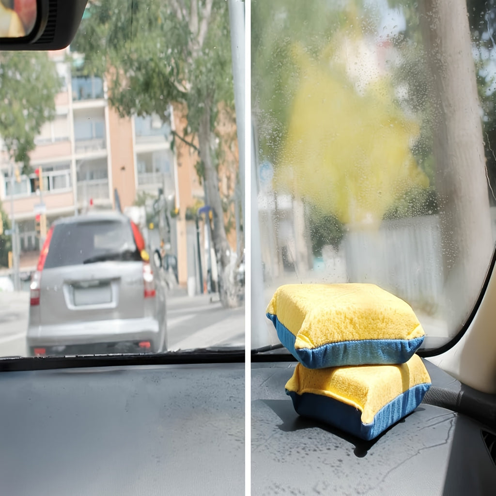 Car Glass Cleaning Sponge by Captain Clear, Blue and Yellow Single-Piece Wiping Tool for Compatible Vehicle Windows, Mirrors and Everyday Auto Care