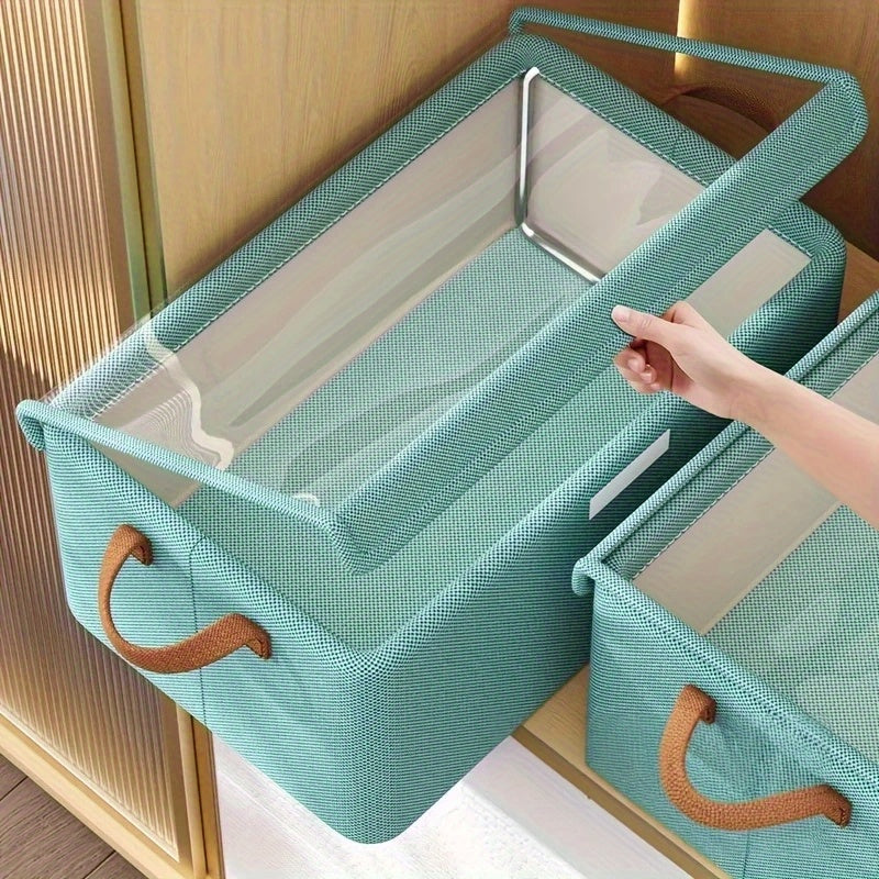 Lidded Foldable Storage Basket with Handles, Oxford Cloth or Cationic-Labeled Style Options for Wardrobe Organization, Shelf Storage and Moving Preparation