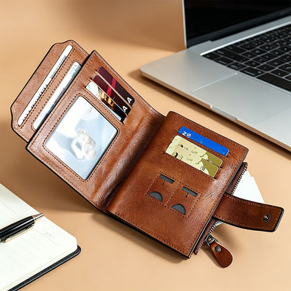 Leather Wallet for Men with Listed RFID Blocking Design, Card Slots, Coin Pocket and ID Storage, Six Brown, Black and Coffee Color or Bifold Options