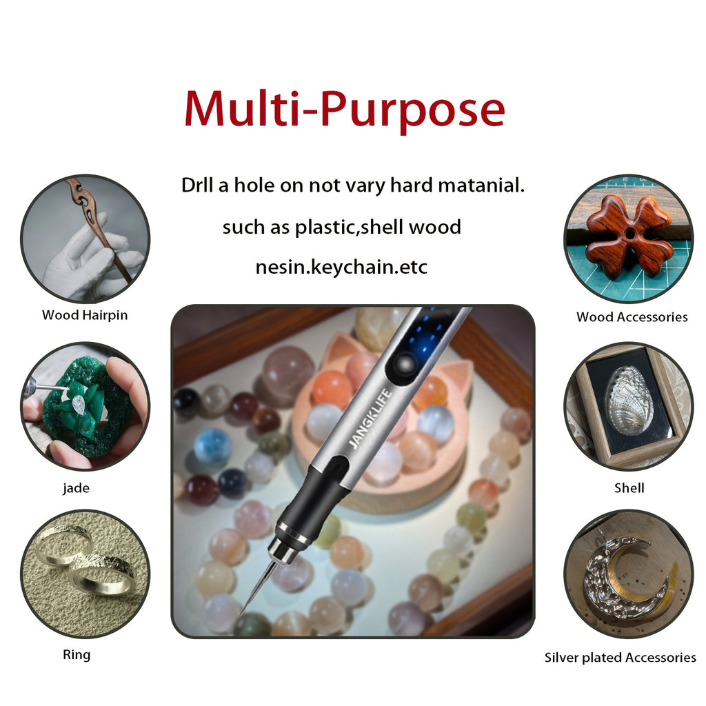 Cordless Rotary Engraving Pen with Adjustable Speed, Rechargeable Battery and 2.35mm Chuck, Silvery Compact Tool for Small Wood Crafts, Sanding and Polishing