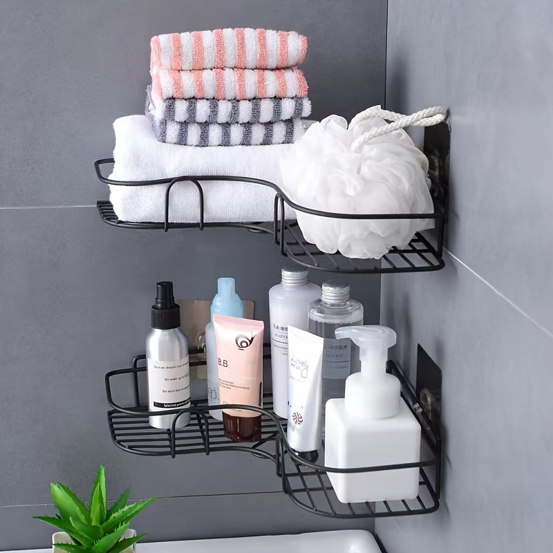 Corner Shower Shelf in Black, Wall-Mounted Bathroom Storage Organizer for Compatible Shampoo, Lotion and Cosmetic Bottles in Everyday Bath Routines